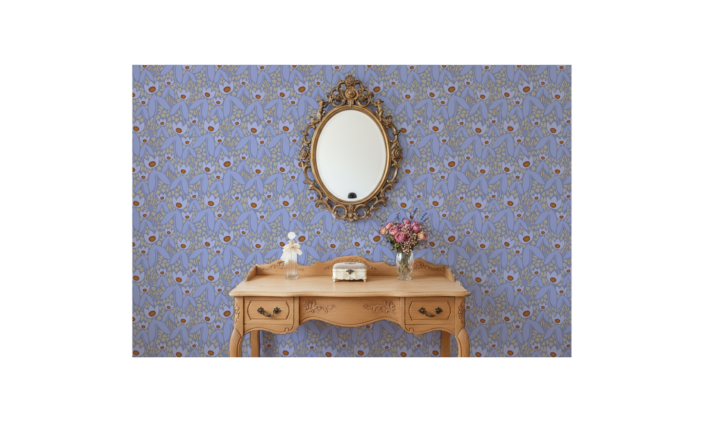 Two Tulips Wallpaper Light Blue Peel and Stick