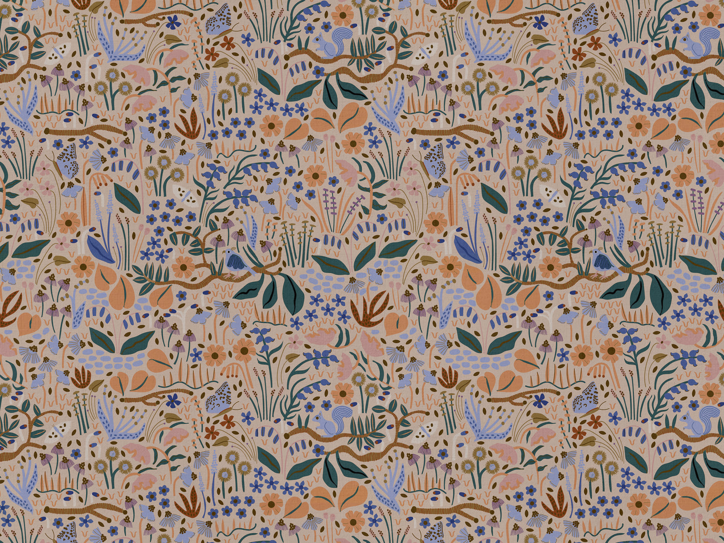 Wildwood Garden Cotton Linen Fabric Peach